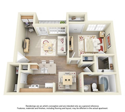 Floor plan for 1 bed, 1 bath, 680 sqft